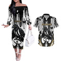 Custom Collingwood Black Couples Matching Off The Shoulder Long Sleeve Dress and Hawaiian Shirt Unique Style