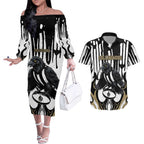 Custom Collingwood Black Couples Matching Off The Shoulder Long Sleeve Dress and Hawaiian Shirt Unique Style
