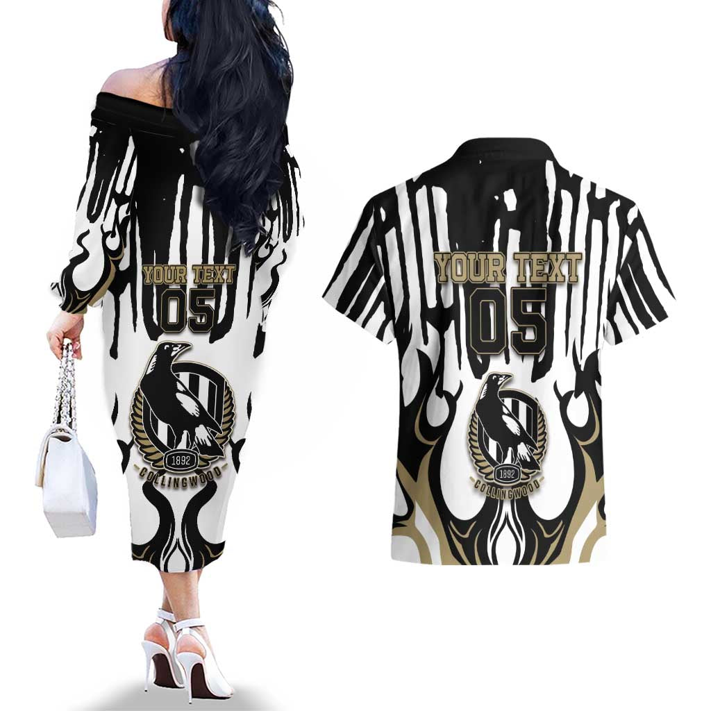 Custom Collingwood Black Couples Matching Off The Shoulder Long Sleeve Dress and Hawaiian Shirt Unique Style