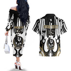 Custom Collingwood Black Couples Matching Off The Shoulder Long Sleeve Dress and Hawaiian Shirt Unique Style