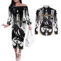 Custom Collingwood Black Couples Matching Off The Shoulder Long Sleeve Dress and Long Sleeve Button Shirt Unique Style
