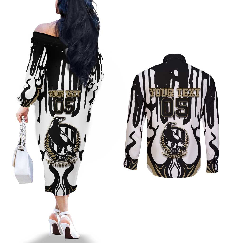 Custom Collingwood Black Couples Matching Off The Shoulder Long Sleeve Dress and Long Sleeve Button Shirt Unique Style