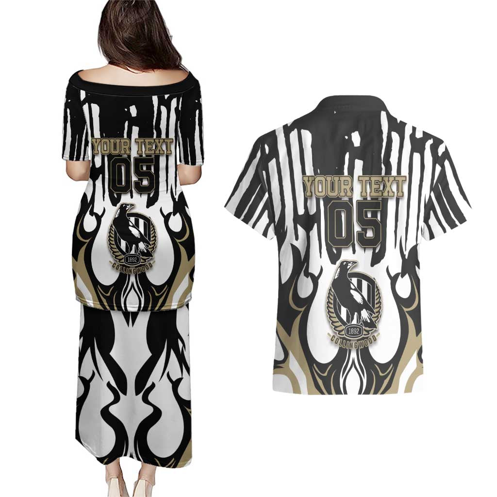 Custom Collingwood Black Couples Matching Puletasi and Hawaiian Shirt Unique Style