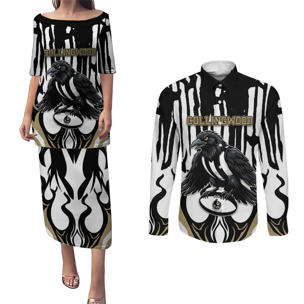 Custom Collingwood Black Couples Matching Puletasi and Long Sleeve Button Shirt Unique Style