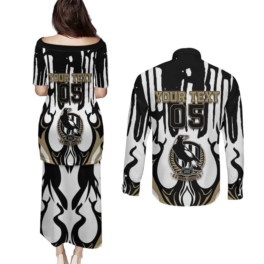Custom Collingwood Black Couples Matching Puletasi and Long Sleeve Button Shirt Unique Style