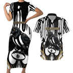 Custom Collingwood Black Couples Matching Short Sleeve Bodycon Dress and Hawaiian Shirt Unique Style