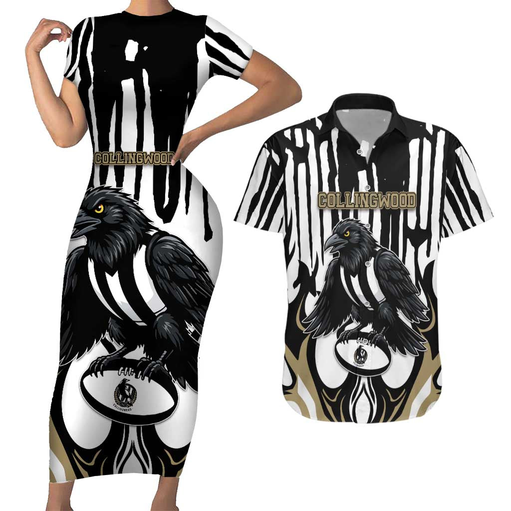 Custom Collingwood Black Couples Matching Short Sleeve Bodycon Dress and Hawaiian Shirt Unique Style
