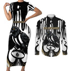 Custom Collingwood Black Couples Matching Short Sleeve Bodycon Dress and Long Sleeve Button Shirt Unique Style