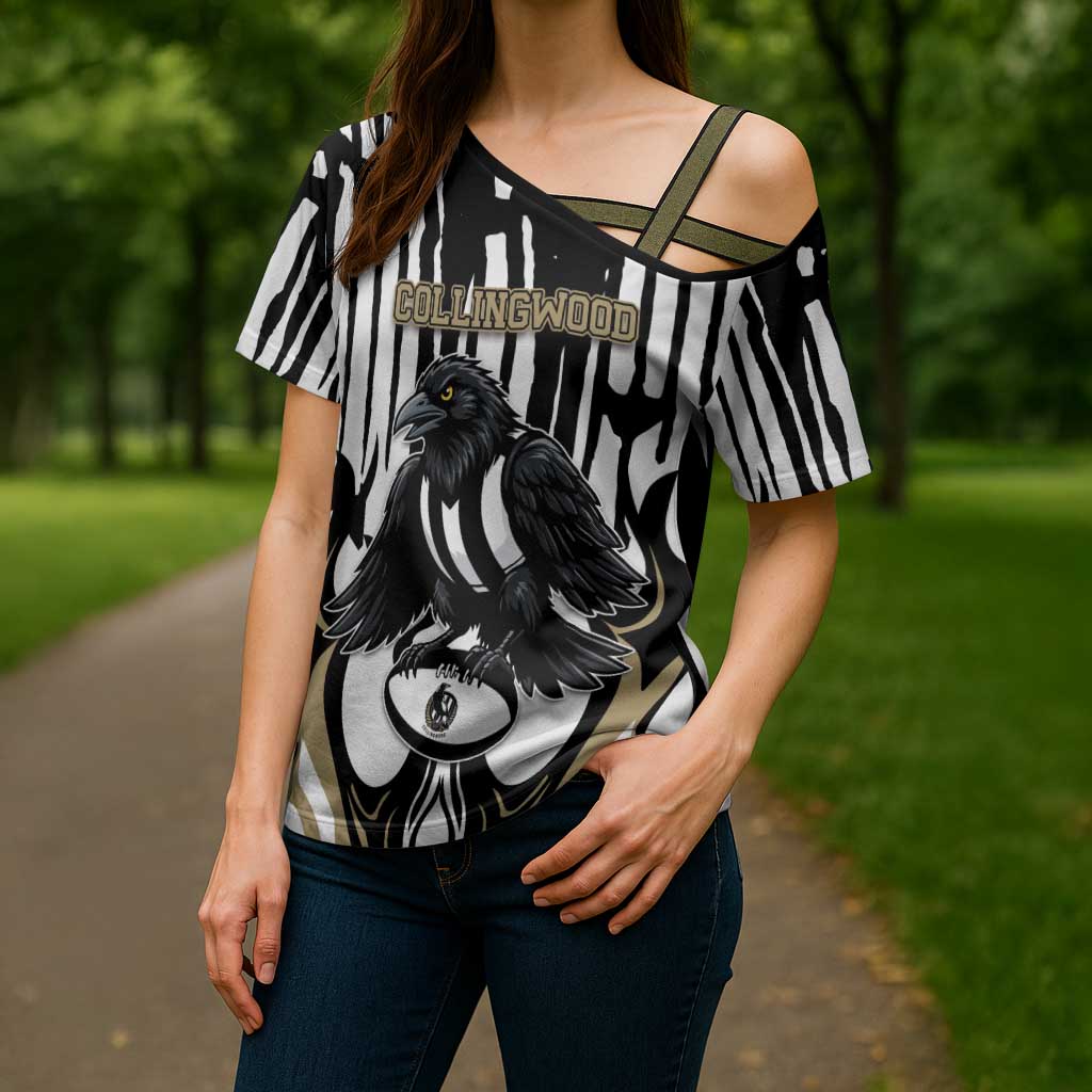 Custom Collingwood Black Cross Shoulder Shirt Unique Style