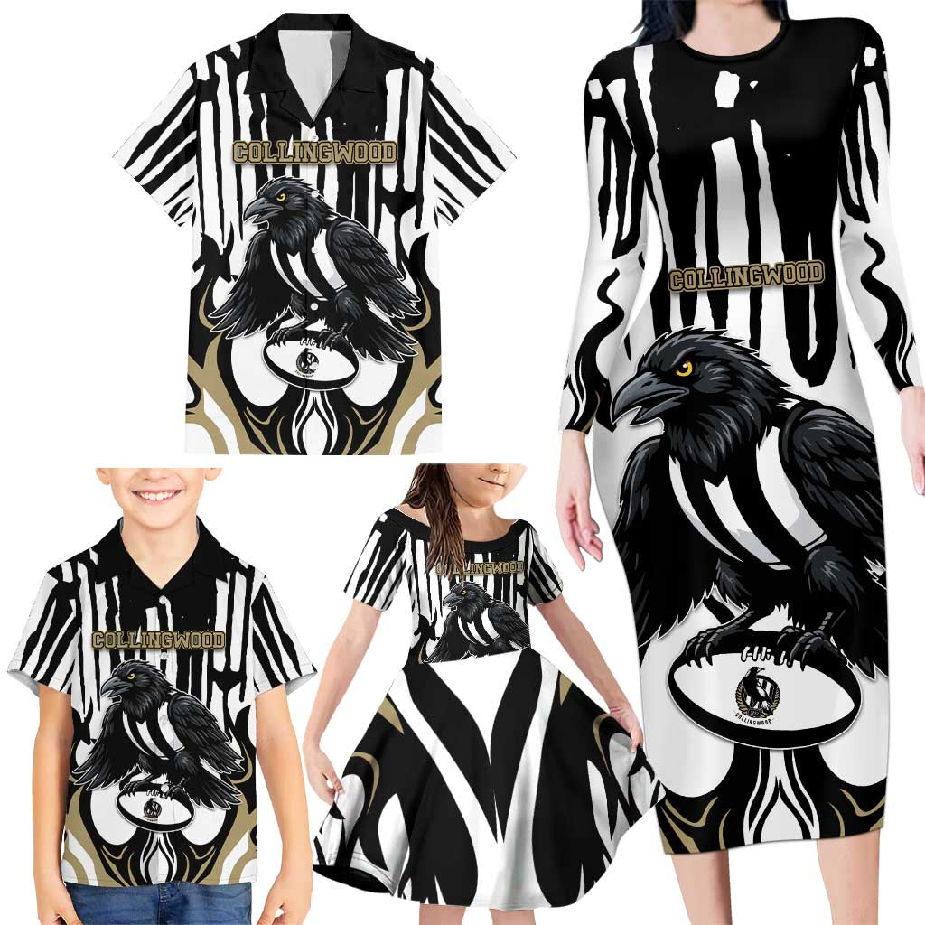 Custom Collingwood Black Family Matching Long Sleeve Bodycon Dress and Hawaiian Shirt Unique Style