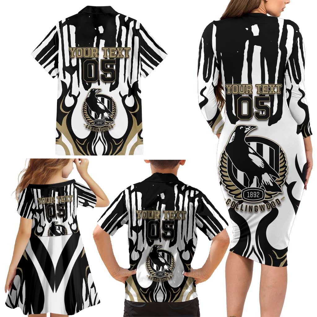 Custom Collingwood Black Family Matching Long Sleeve Bodycon Dress and Hawaiian Shirt Unique Style