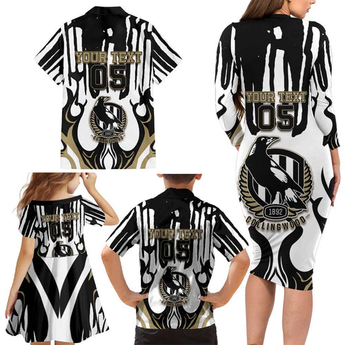 Custom Collingwood Black Family Matching Long Sleeve Bodycon Dress and Hawaiian Shirt Unique Style