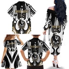 Custom Collingwood Black Family Matching Off The Shoulder Long Sleeve Dress and Hawaiian Shirt Unique Style