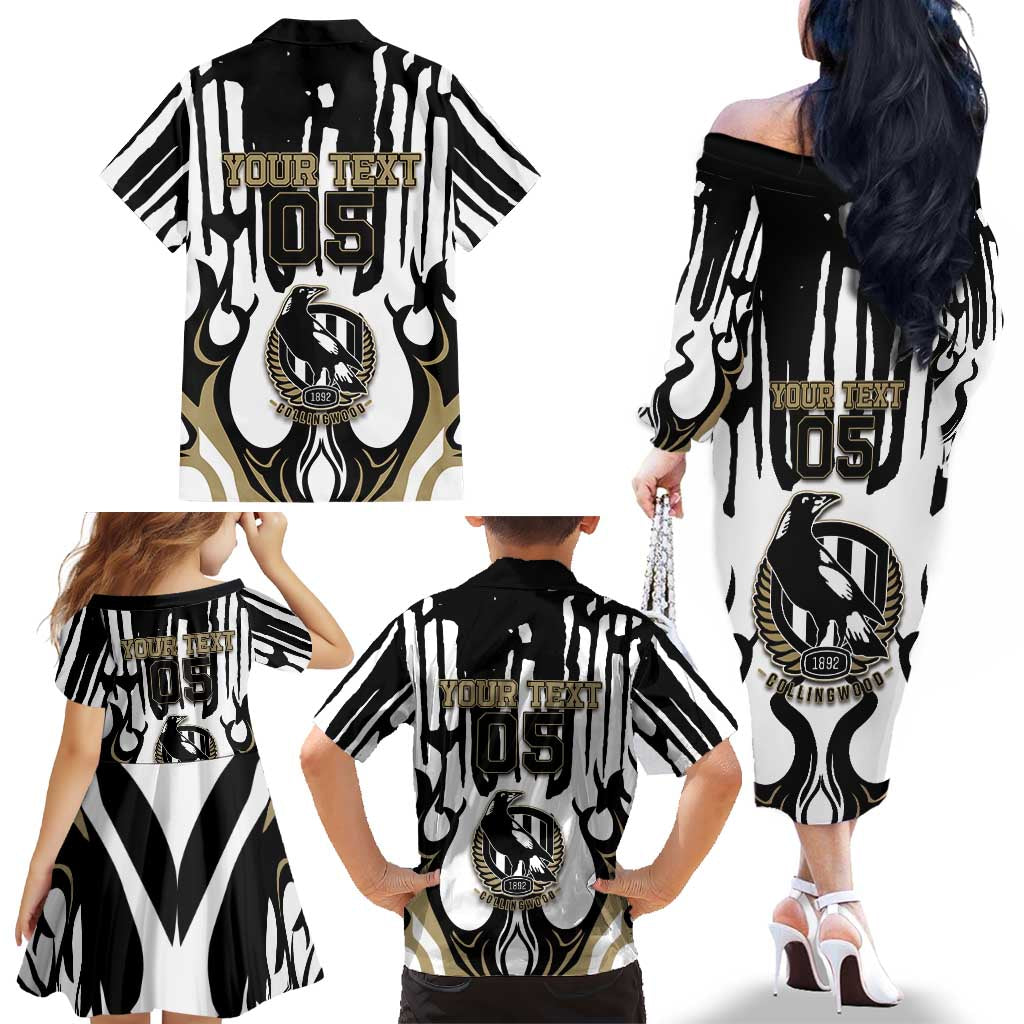 Custom Collingwood Black Family Matching Off The Shoulder Long Sleeve Dress and Hawaiian Shirt Unique Style
