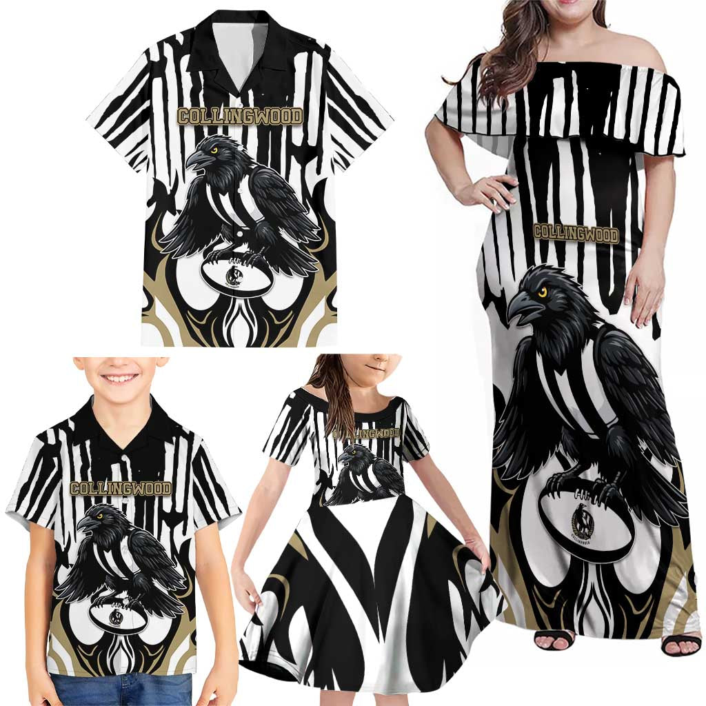 Custom Collingwood Black Family Matching Off Shoulder Maxi Dress and Hawaiian Shirt Unique Style