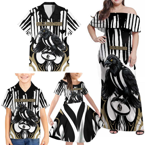 Custom Collingwood Black Family Matching Off Shoulder Maxi Dress and Hawaiian Shirt Unique Style