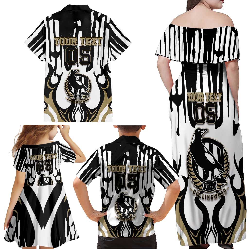 Custom Collingwood Black Family Matching Off Shoulder Maxi Dress and Hawaiian Shirt Unique Style