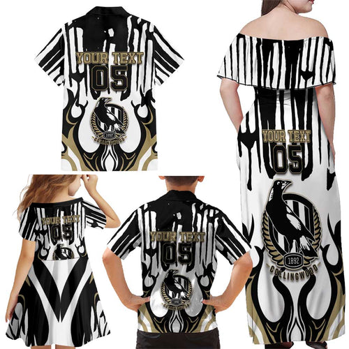 Custom Collingwood Black Family Matching Off Shoulder Maxi Dress and Hawaiian Shirt Unique Style