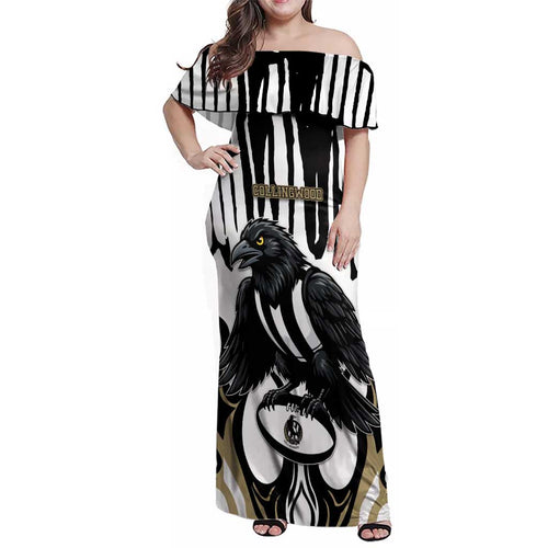 Custom Collingwood Black Family Matching Off Shoulder Maxi Dress and Hawaiian Shirt Unique Style