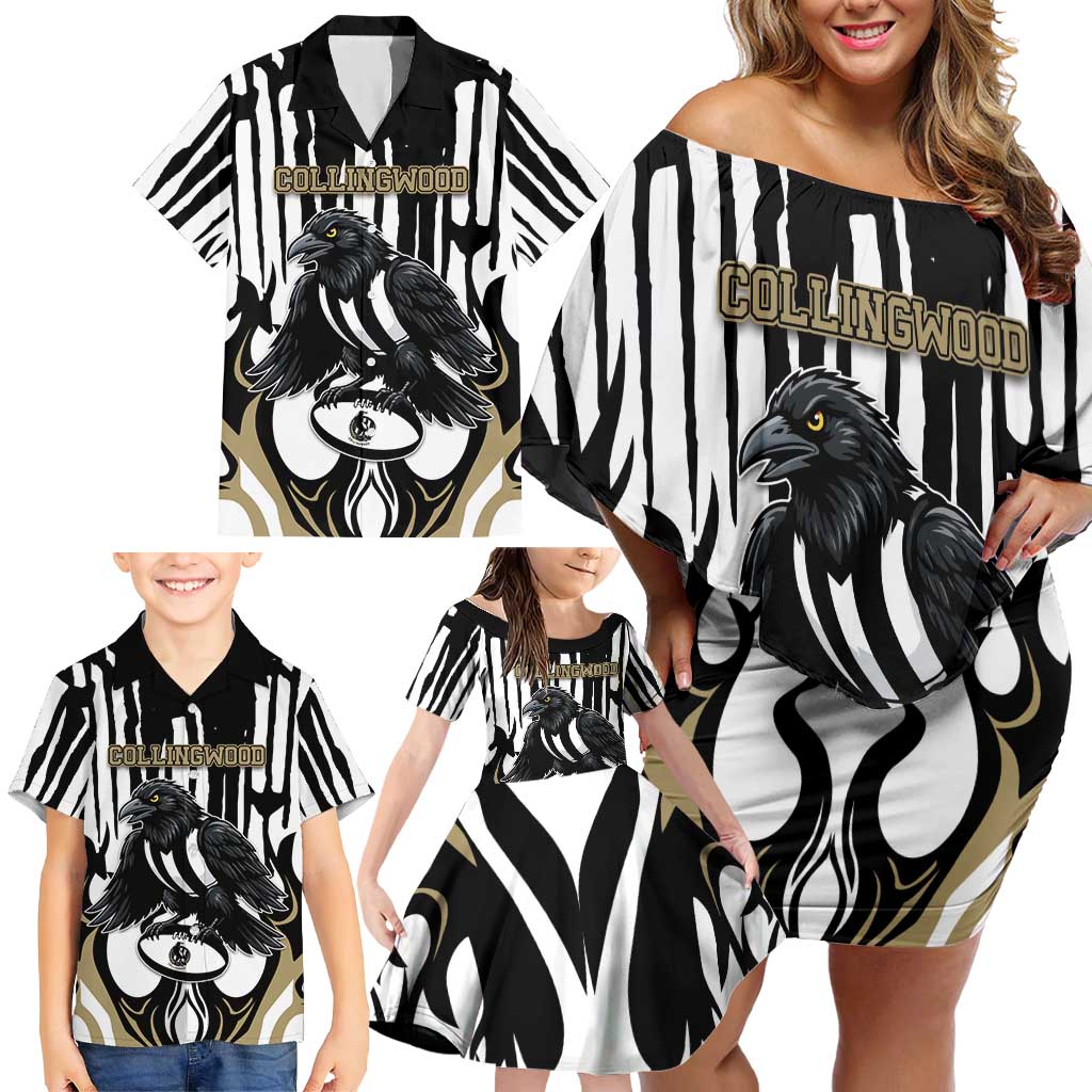 Custom Collingwood Black Family Matching Off Shoulder Short Dress and Hawaiian Shirt Unique Style
