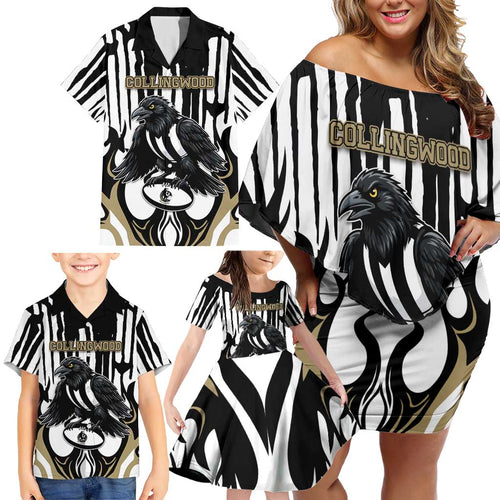 Custom Collingwood Black Family Matching Off Shoulder Short Dress and Hawaiian Shirt Unique Style