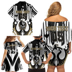 Custom Collingwood Black Family Matching Off Shoulder Short Dress and Hawaiian Shirt Unique Style