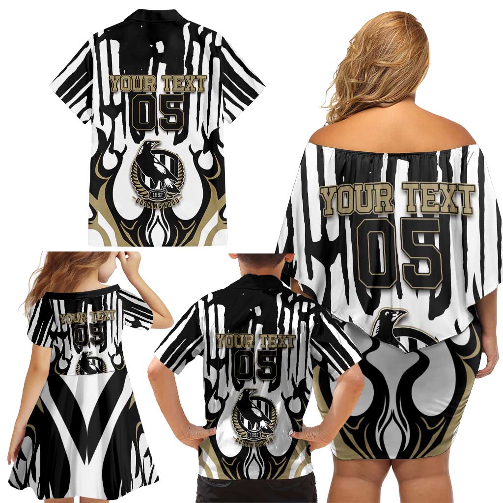 Custom Collingwood Black Family Matching Off Shoulder Short Dress and Hawaiian Shirt Unique Style