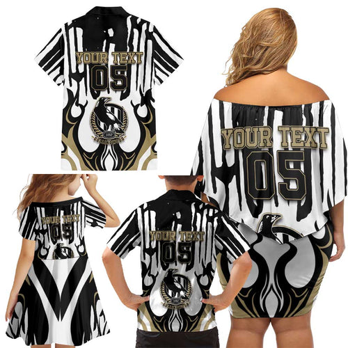 Custom Collingwood Black Family Matching Off Shoulder Short Dress and Hawaiian Shirt Unique Style