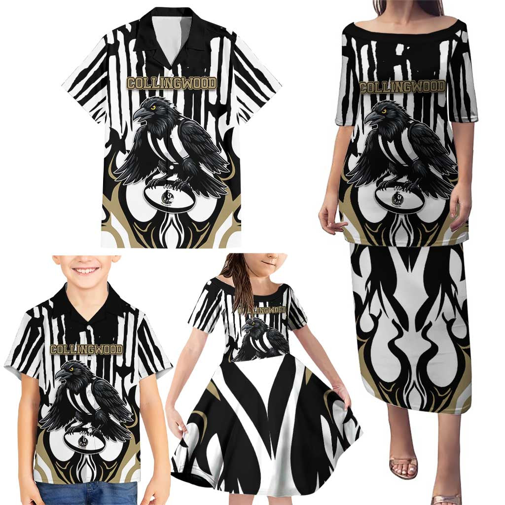 Custom Collingwood Black Family Matching Puletasi and Hawaiian Shirt Unique Style
