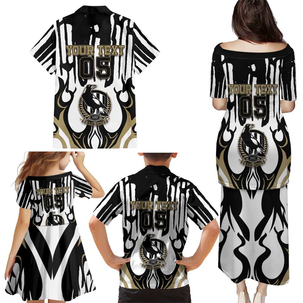 Custom Collingwood Black Family Matching Puletasi and Hawaiian Shirt Unique Style