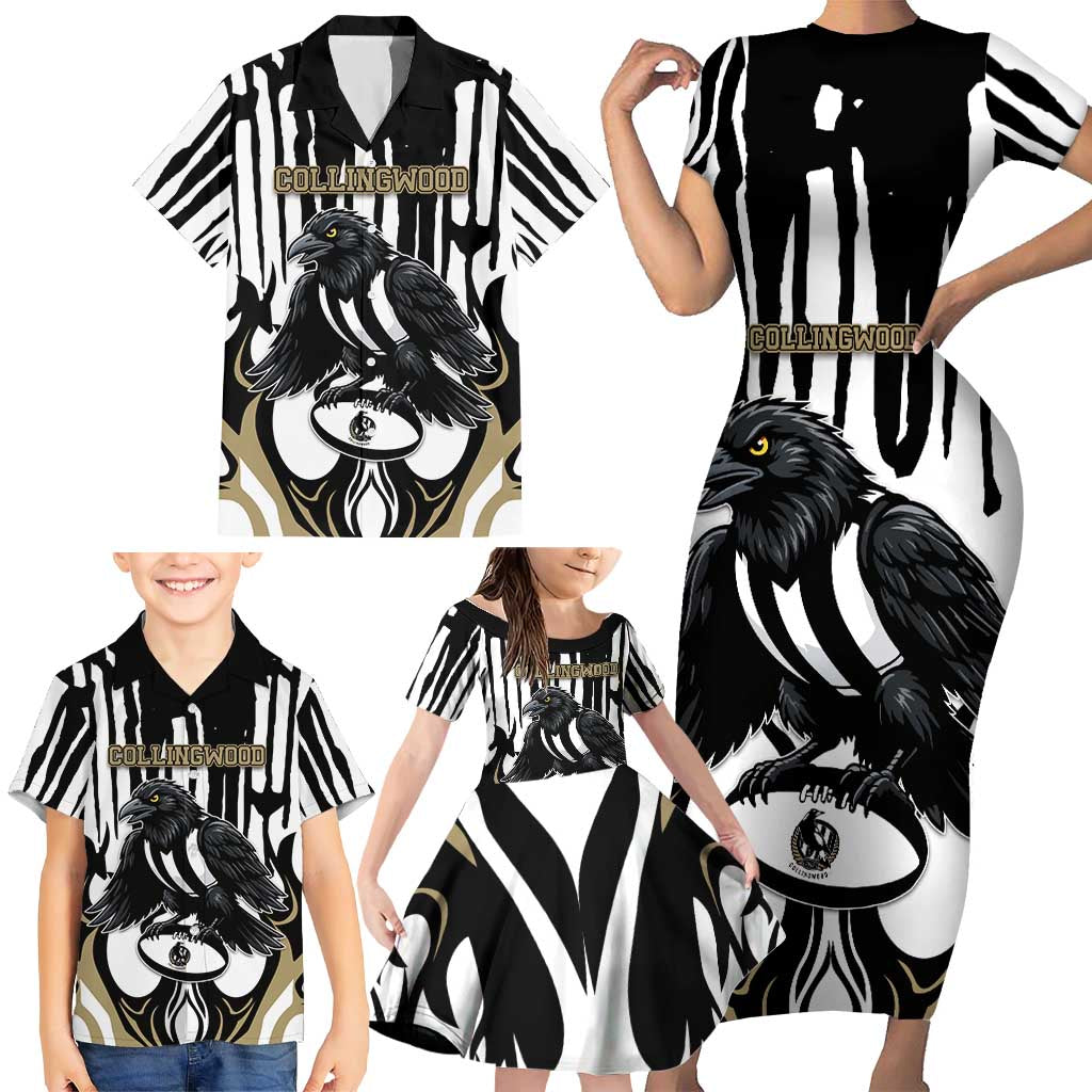 Custom Collingwood Black Family Matching Short Sleeve Bodycon Dress and Hawaiian Shirt Unique Style