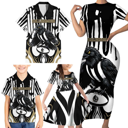 Custom Collingwood Black Family Matching Short Sleeve Bodycon Dress and Hawaiian Shirt Unique Style