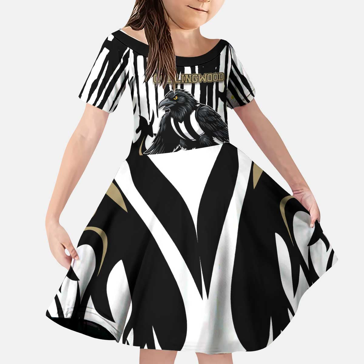 Custom Collingwood Black Kid Short Sleeve Dress Unique Style