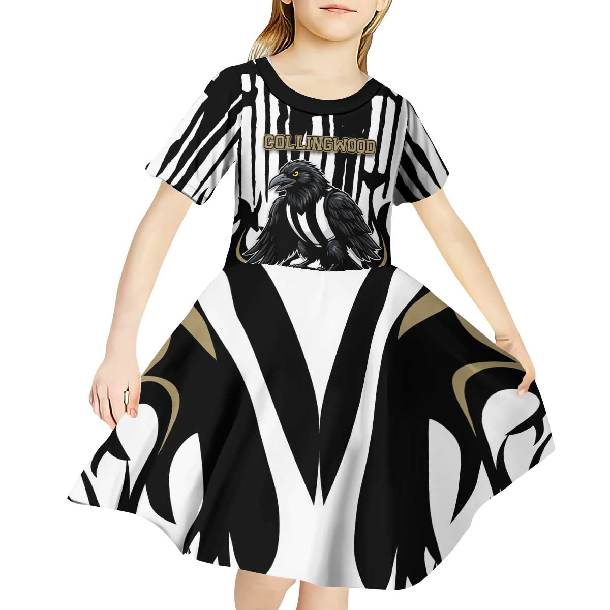 Custom Collingwood Black Kid Short Sleeve Dress Unique Style