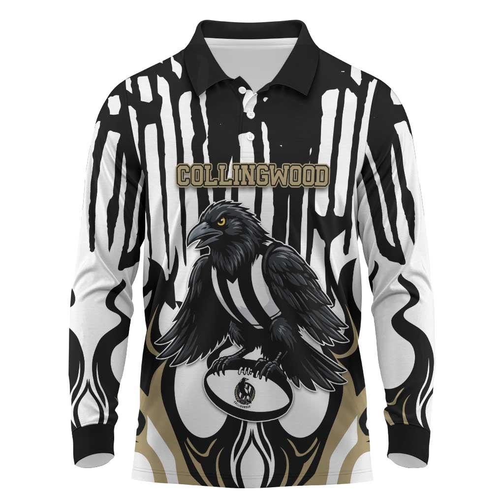 Custom Collingwood Black Long Sleeve Polo Shirt Unique Style