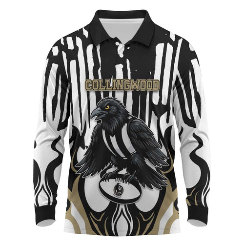 Custom Collingwood Black Long Sleeve Polo Shirt Unique Style