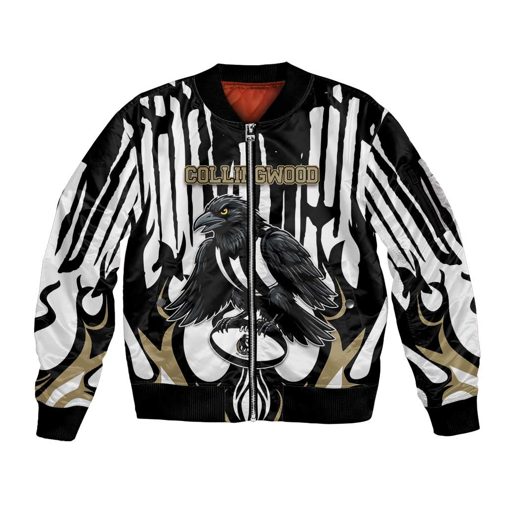 Custom Collingwood Black Sleeve Zip Bomber Jacket Unique Style