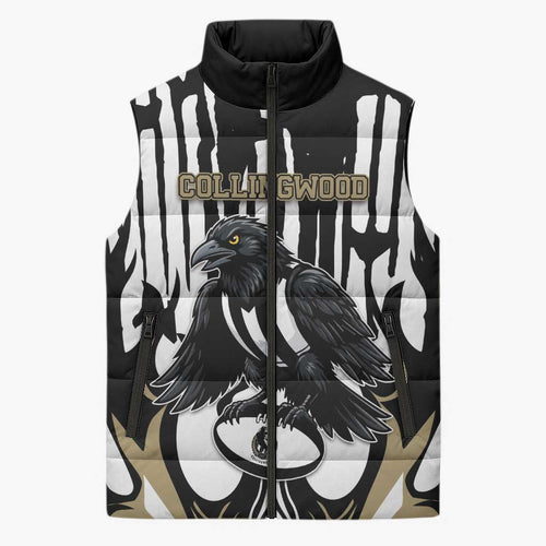 Custom Collingwood Black Sleeveless Puffer Jacket Unique Style