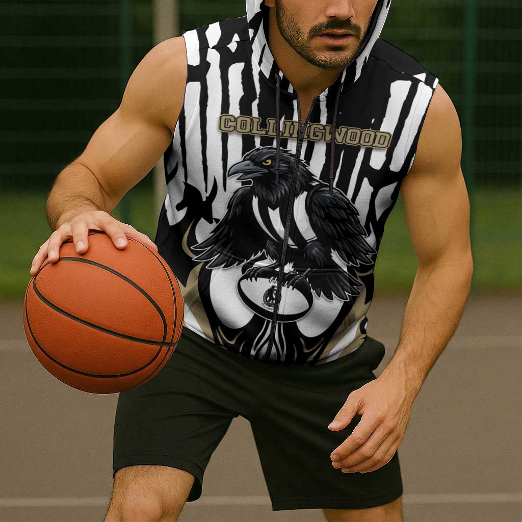 Custom Collingwood Black Sleeveless Zip Hoodie Unique Style