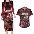 Custom Essendon Go Bombers Couples Matching Long Sleeve Bodycon Dress and Hawaiian Shirt Don The Sash