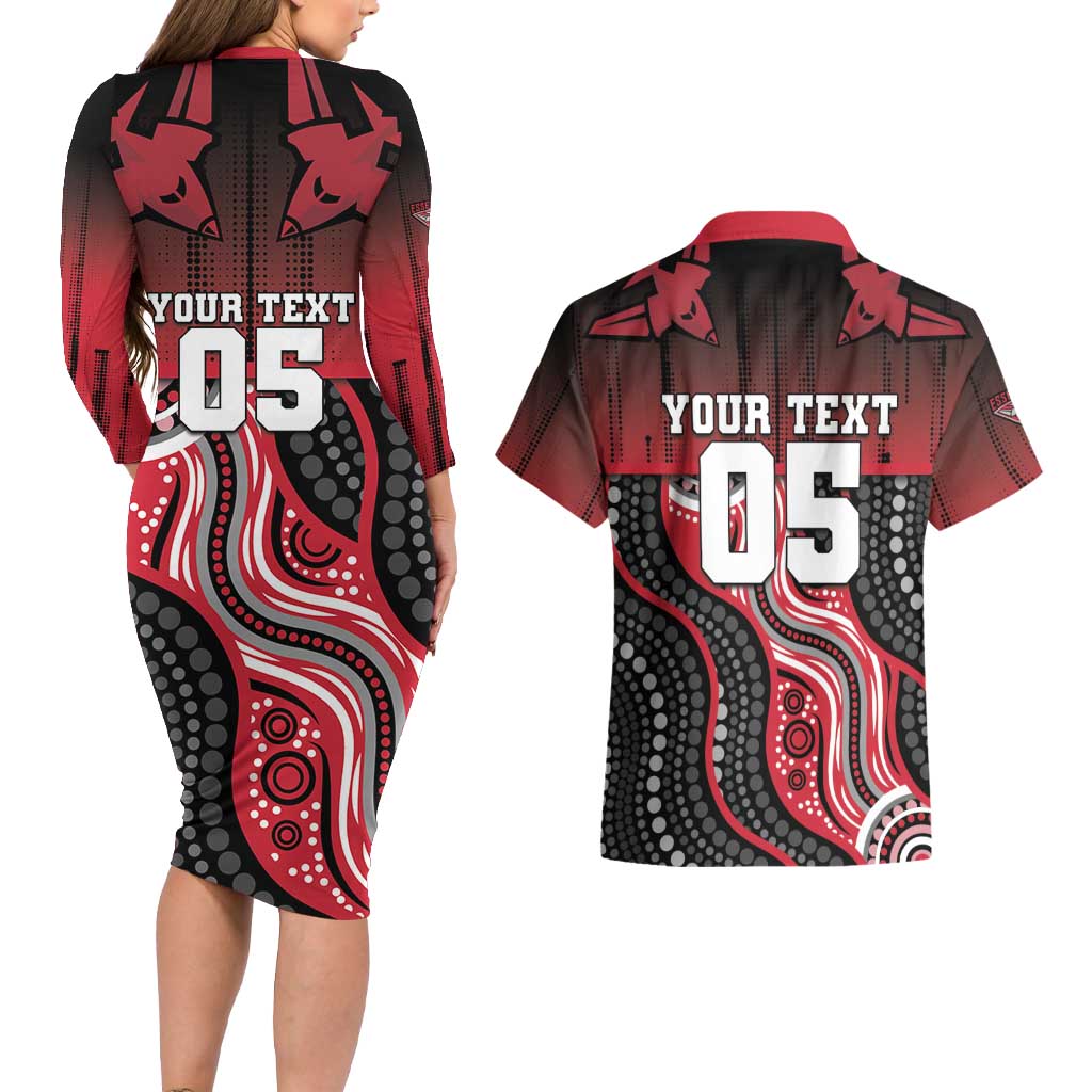 Custom Essendon Go Bombers Couples Matching Long Sleeve Bodycon Dress and Hawaiian Shirt Don The Sash