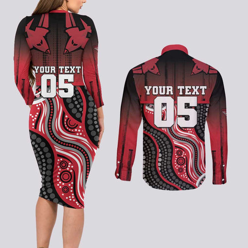 Custom Essendon Go Bombers Couples Matching Long Sleeve Bodycon Dress and Long Sleeve Button Shirt Don The Sash