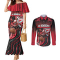Custom Essendon Go Bombers Couples Matching Mermaid Dress and Long Sleeve Button Shirt Don The Sash