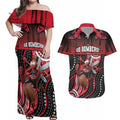 Custom Essendon Go Bombers Couples Matching Off Shoulder Maxi Dress and Hawaiian Shirt Don The Sash