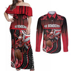 Custom Essendon Go Bombers Couples Matching Off Shoulder Maxi Dress and Long Sleeve Button Shirt Don The Sash