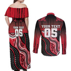 Custom Essendon Go Bombers Couples Matching Off Shoulder Maxi Dress and Long Sleeve Button Shirt Don The Sash