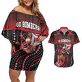 Custom Essendon Go Bombers Couples Matching Off Shoulder Short Dress and Hawaiian Shirt Don The Sash