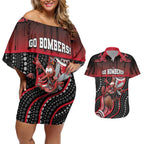 Custom Essendon Go Bombers Couples Matching Off Shoulder Short Dress and Hawaiian Shirt Don The Sash