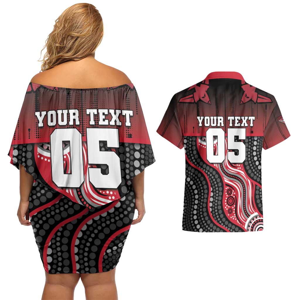 Custom Essendon Go Bombers Couples Matching Off Shoulder Short Dress and Hawaiian Shirt Don The Sash
