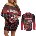 Custom Essendon Go Bombers Couples Matching Off Shoulder Short Dress and Long Sleeve Button Shirt Don The Sash